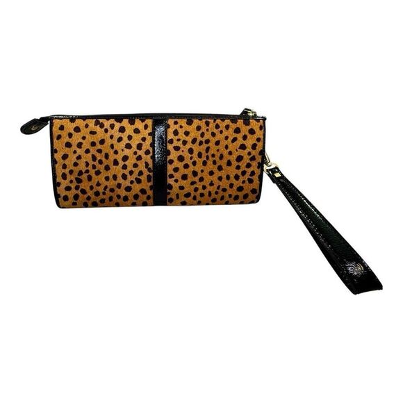 Vintage Talbots Wristlet Wallet Clutch Cheetah Animal Print Calf Hair Patent Lea - Picture 6 of 16